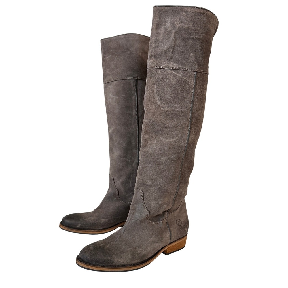 BRONX Tremble Tall Leather Boots 41 Taupe Over The Knee Equestrian Minimalist